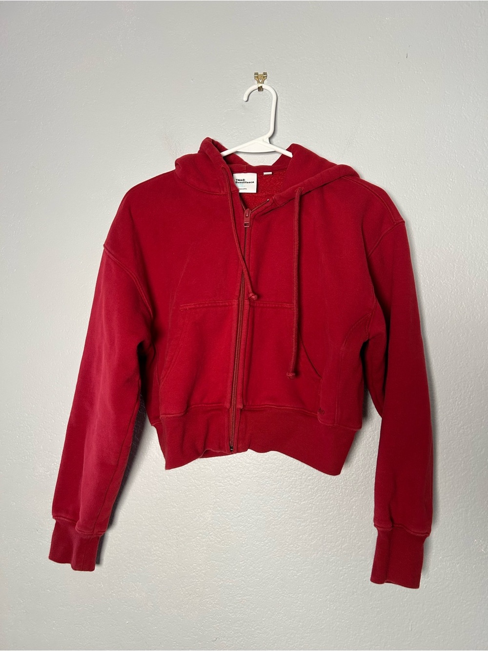 TNA oversized Sweatfleece Cozy Fleece Red Cropped Boyfriend Fit Zip Hoodie XS-M